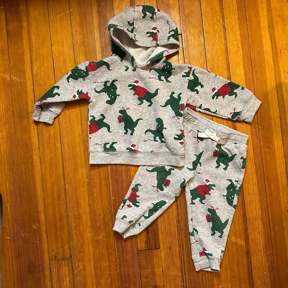 Carter’s Dinosaur Christmas Themed Hoodie and Pants Set